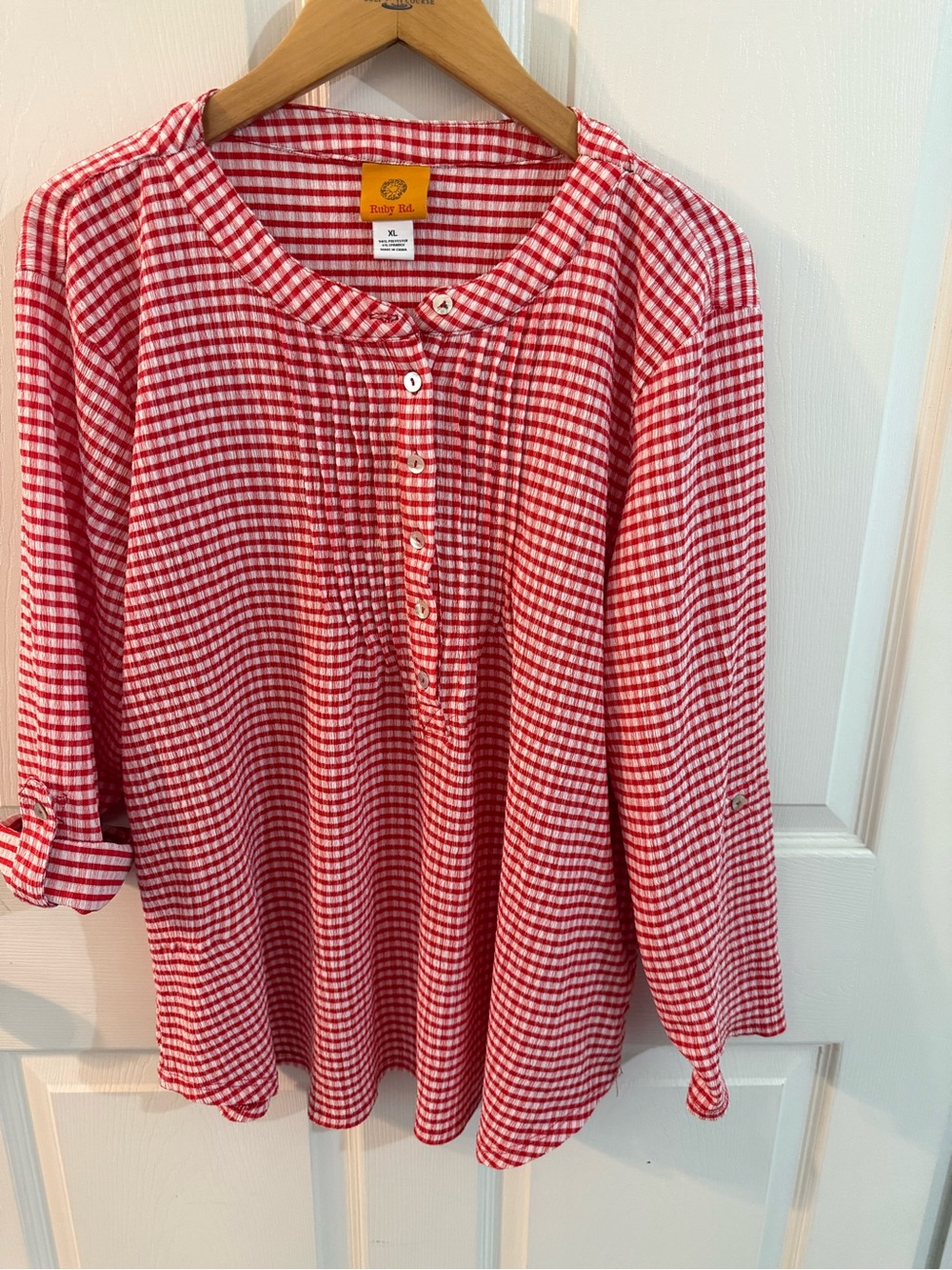 Ruby Rd. Red and White Gingham Button-Front Women's Shirt